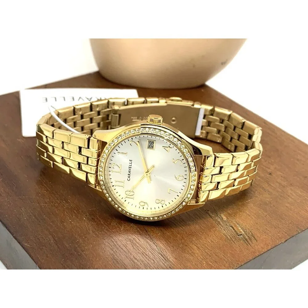 Caravelle By Bulova Women's Watch 44X101 Quartz Silver Dial Gold Steel 32mm